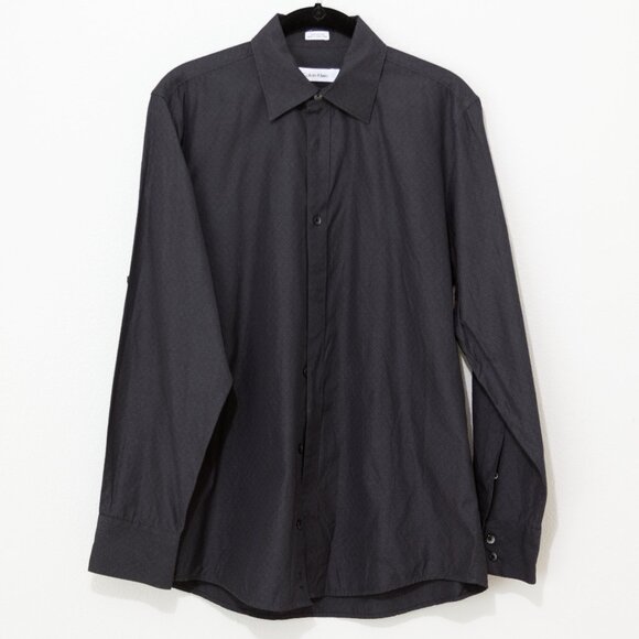 Calvin Klein Men's Black Gray with Light Textured Print Button Down Size Small - Picture 1 of 4